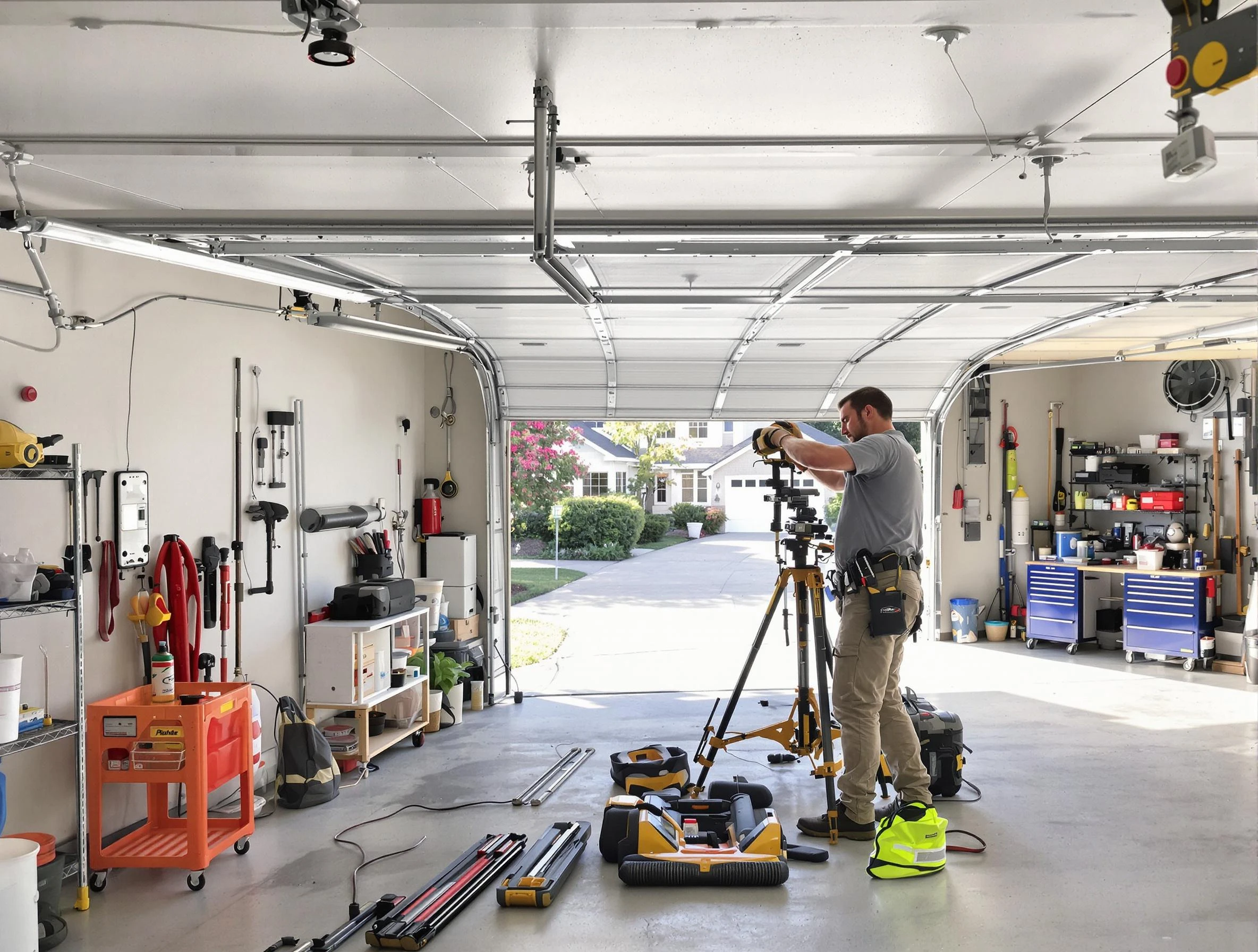 Guadalupe Garage Door Repair specialist performing laser-guided track alignment in Guadalupe